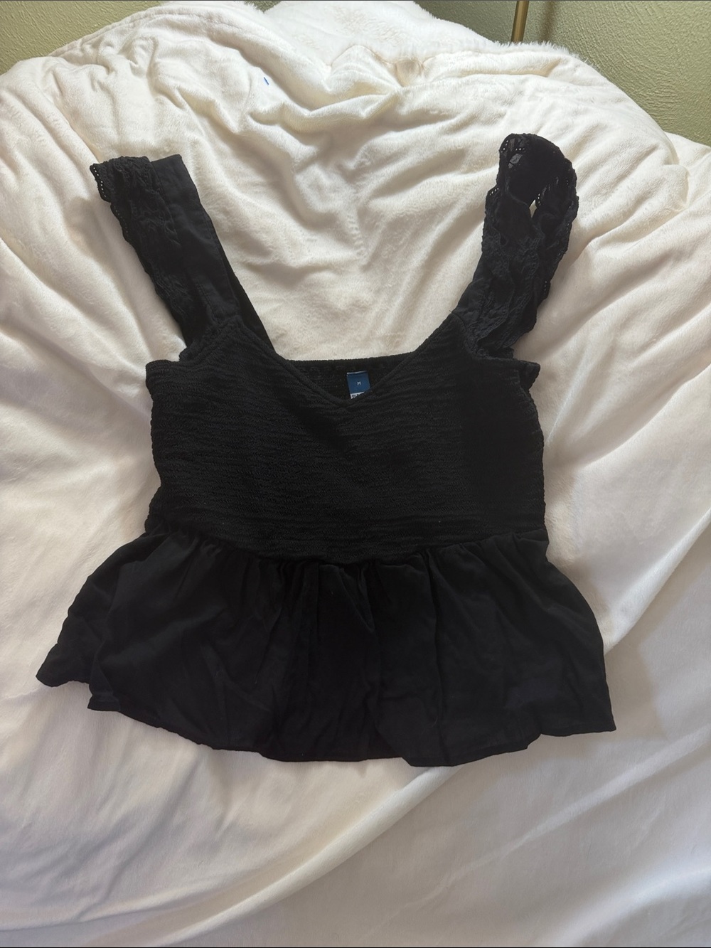 Old Navy Black Lace-Trim Peplum Tank